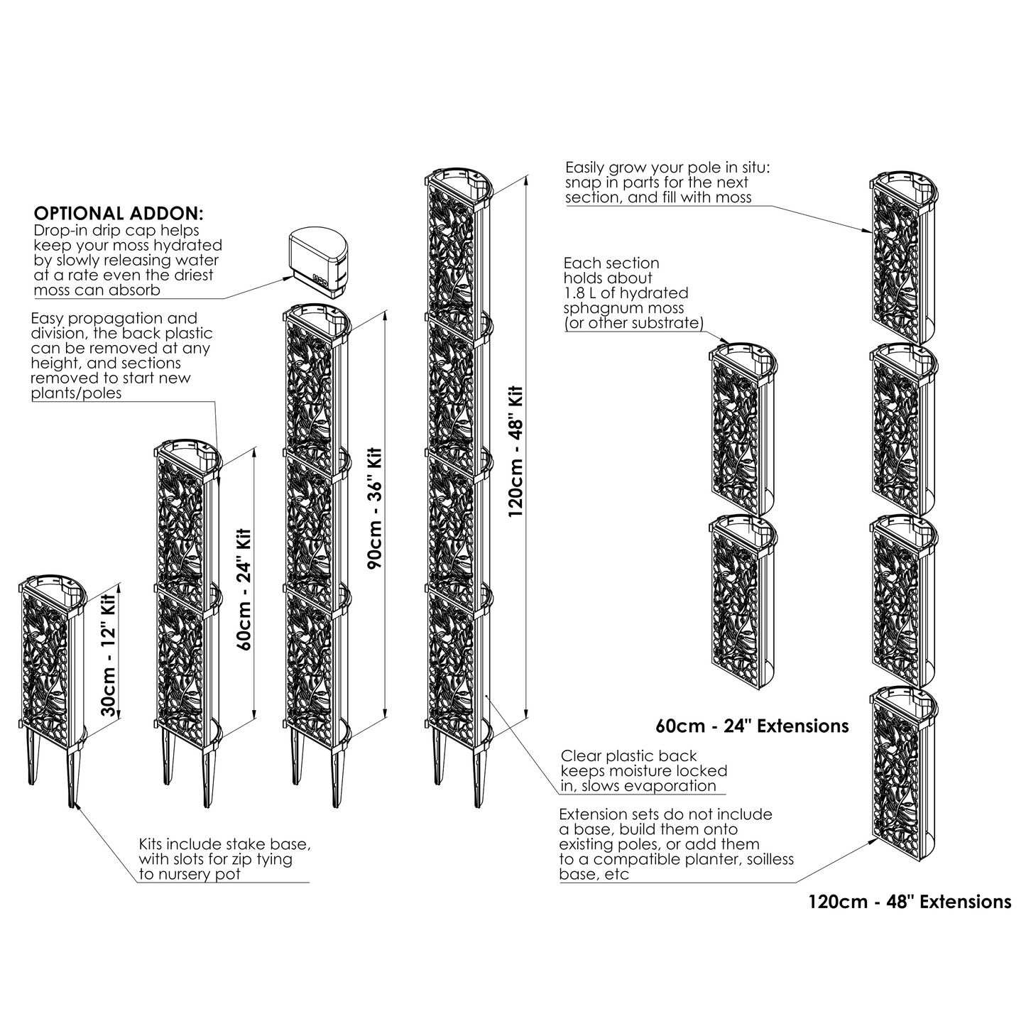 D-Shaped Moss Pole - Monstera Pattern