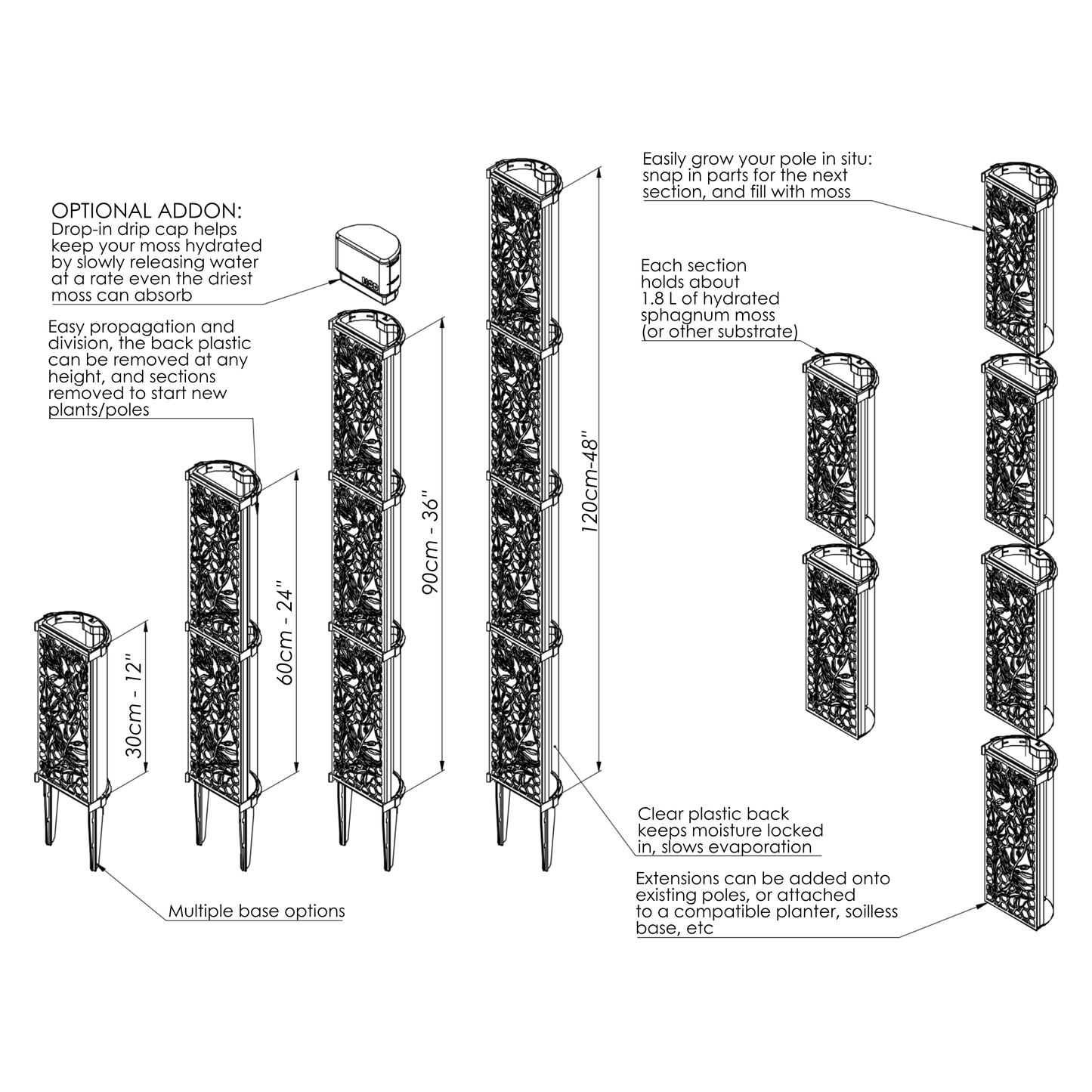 D-Shaped Moss Pole - Monstera Pattern