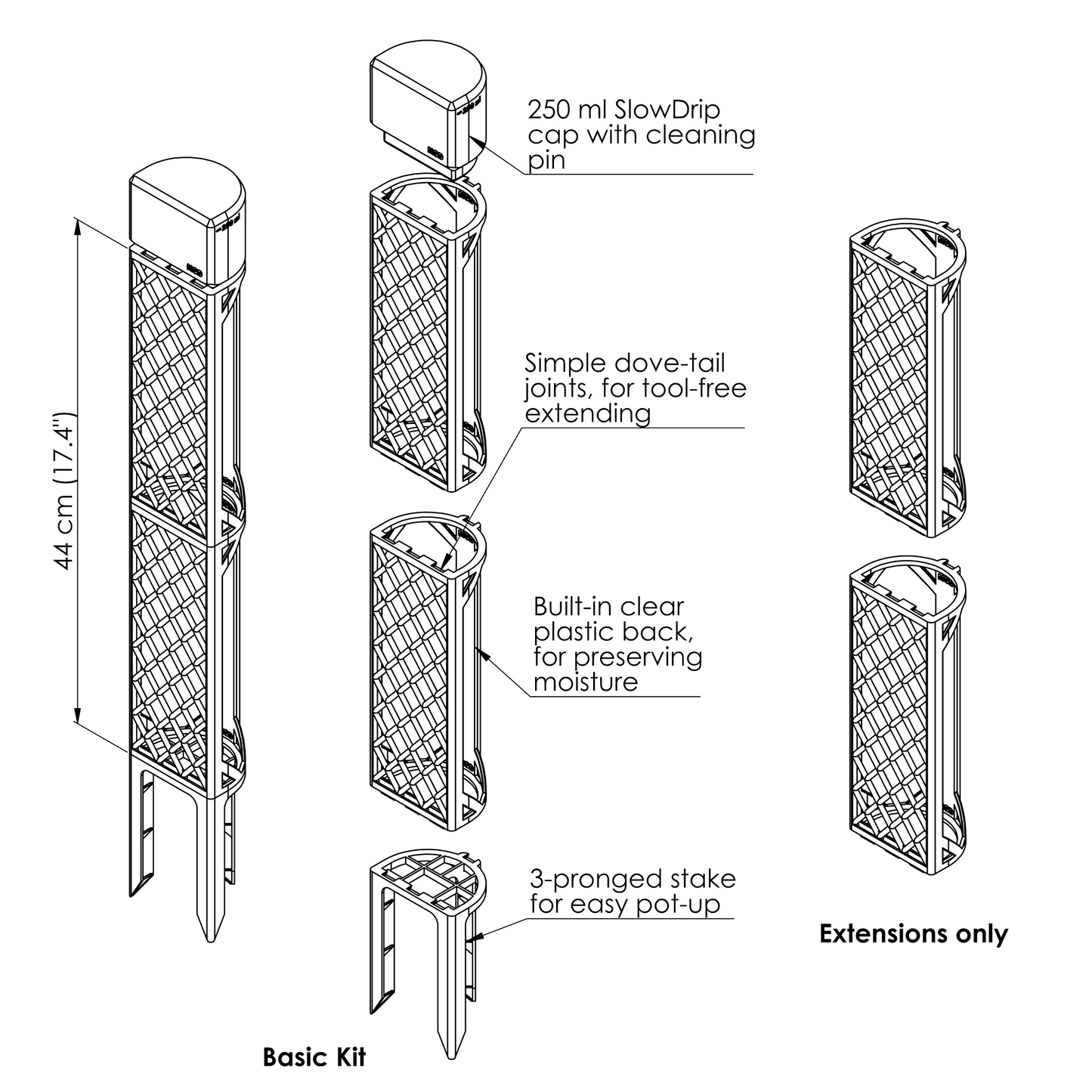 moss pole pins Demi D-Shaped Moss Pole Kit | Engineer-Designed in UK | Mythos3Design Basic Kit - 2 sections - Base