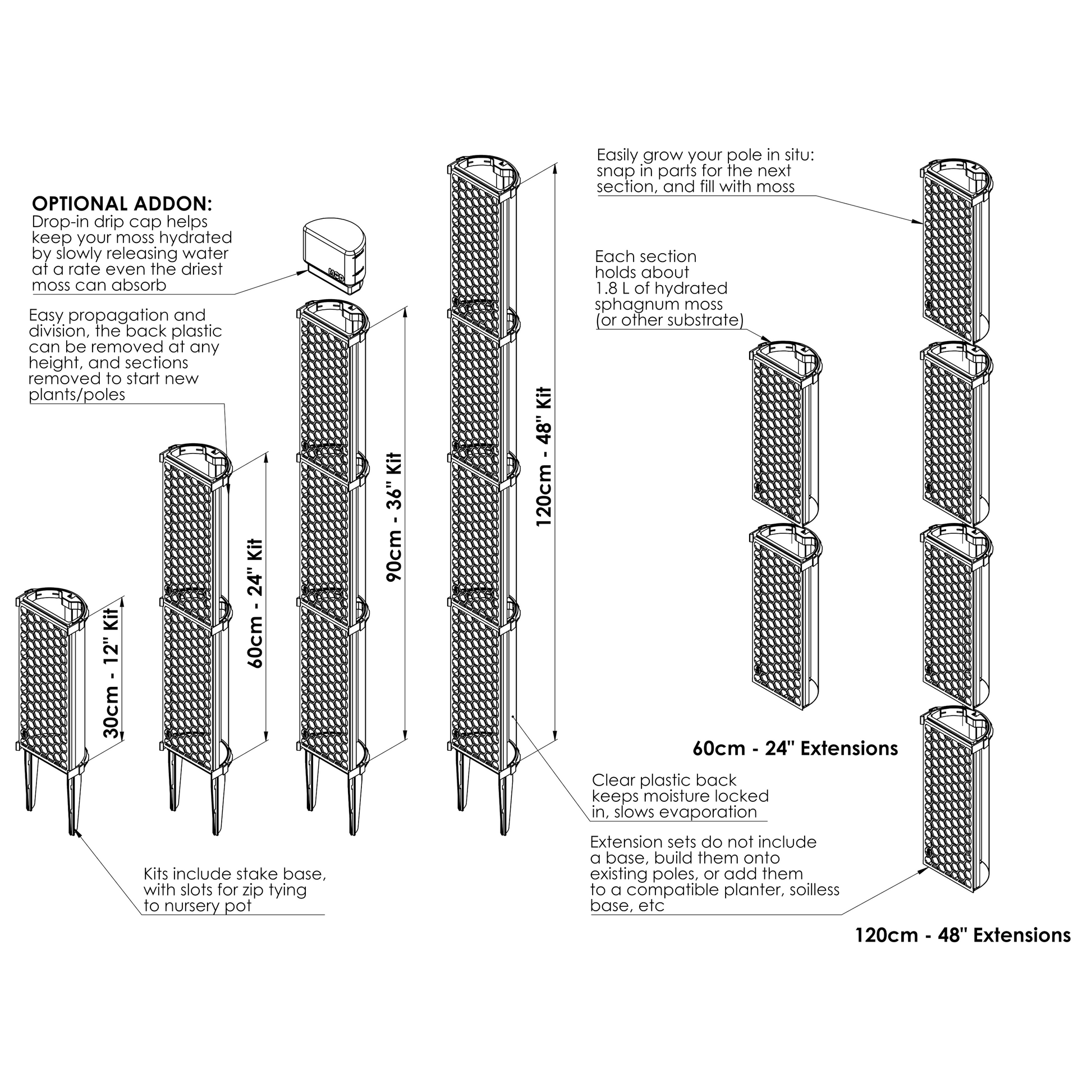 moss pole filling D-Shaped Moss Pole Kit